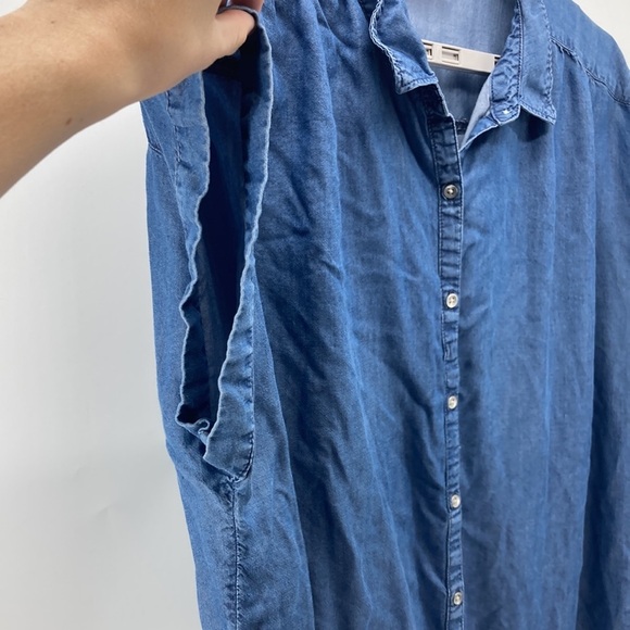 EVRI cap sleeve loose for chambray top semi casual office everyday transitional - Picture 2 of 6